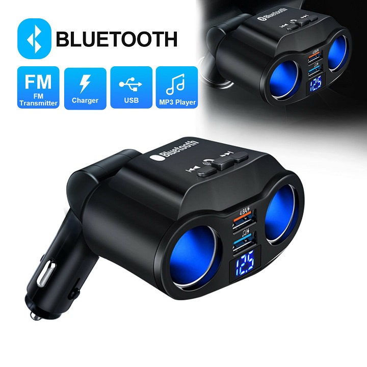 Tẩu sạc nhanh 2 cổng USB kiêm máy nghe nhạc MP3 kết nối bluetooth cho ô tô