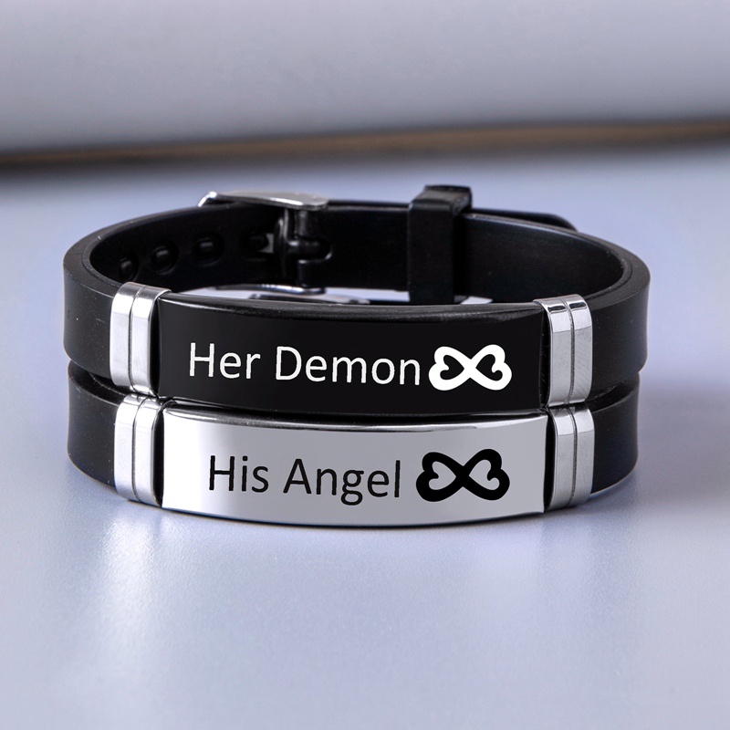 Set 2 Vòng Tay Silicone Mặt Vương Miện Her King/His Queen Cho Cặp Đôi