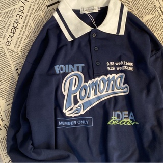 Phong cách Âu Mỹ áo thun dài tay cổ điển nam thể thao lỏng lẻo