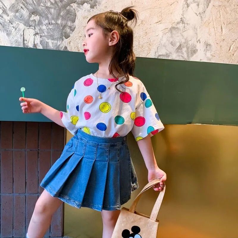 Áo Thun Tay Ngắn In Hình Mặt Cười Chất Liệu Cotton Phong Cách Hàn Quốc Mới Cho Bé