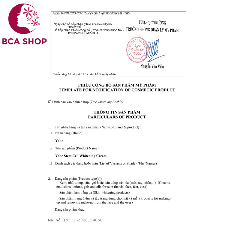 Kem trang điểm tế bào gốc 3 trong 1 Yobecell YC01 - BCAShop | BigBuy360 - bigbuy360.vn