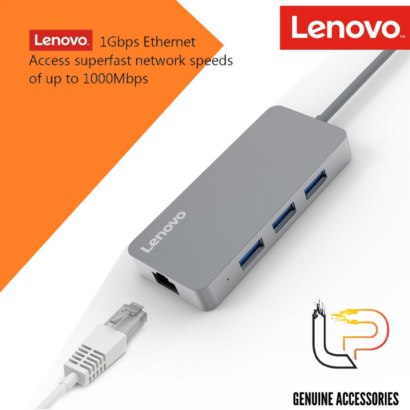 MULTIPORT HUB TYPE-C RA 3 USB 3.0 + LAN LENOVO (C506GY) - HUB CHUYỂN TYPE-C RA 3 USB 3.0 + LAN LENOVO (C506GY)