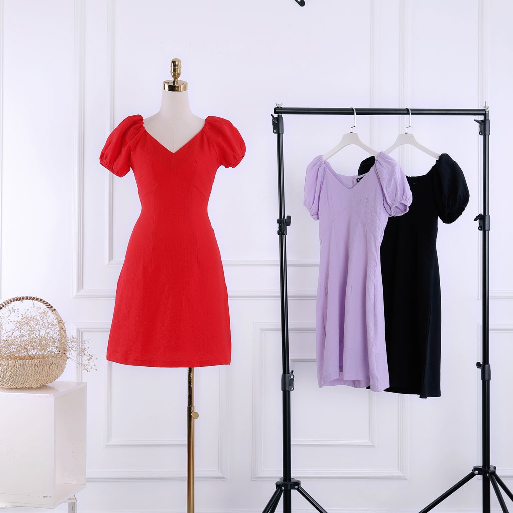 Đầm nữ tay bồng, cổ chữ V, dáng xòe tiểu thư, sang trọng, thiết kế cao cấp TKFASHION DK912