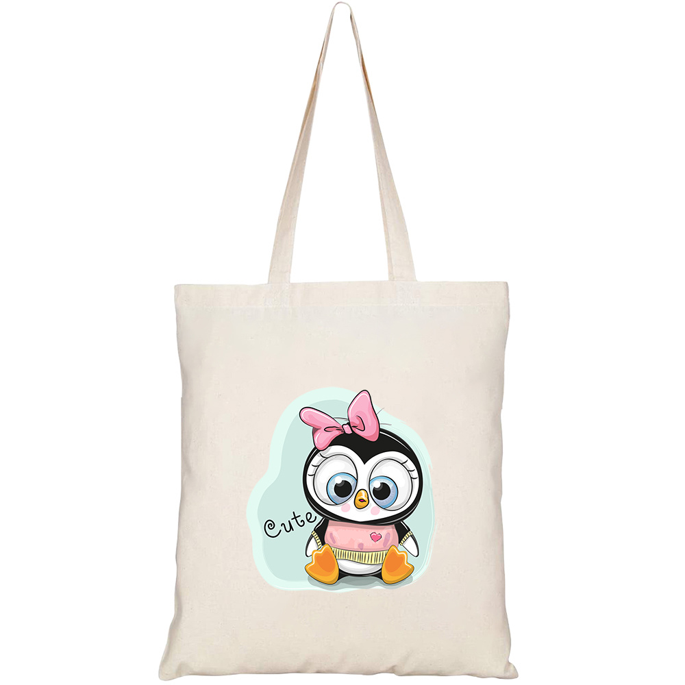 Túi vải tote canvas HTFashion in hình cute cartoon penguin girl on HT453
