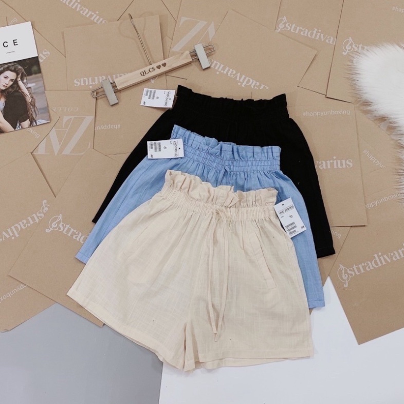 Quần đùi đũi nữ vải đũi xước cạp chun bèo có dây buộc dáng quần short nữ ống rộng_001 chất đẹp mầu trắng đen deal tốt
