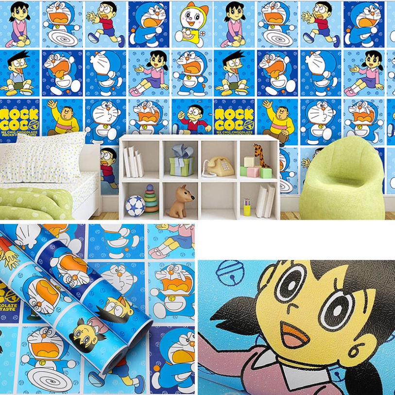 1 mét giấy dán tường doremon và các bạn khổ 45cm sẵn keo