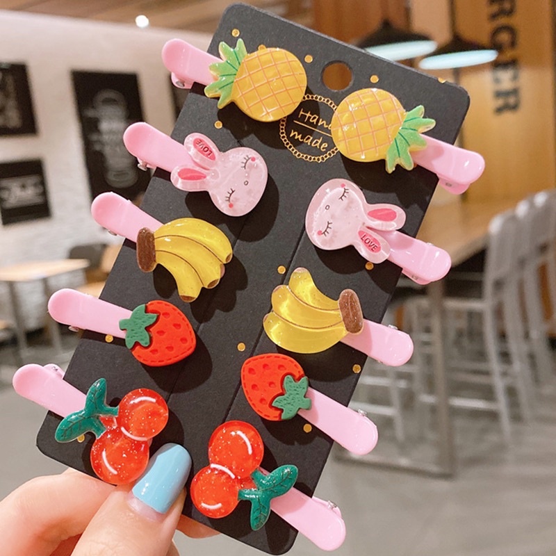 Set 10 kẹp tóc hoa quả nơ cầu vồng phong cách Hàn Quốc siêu đáng yêu