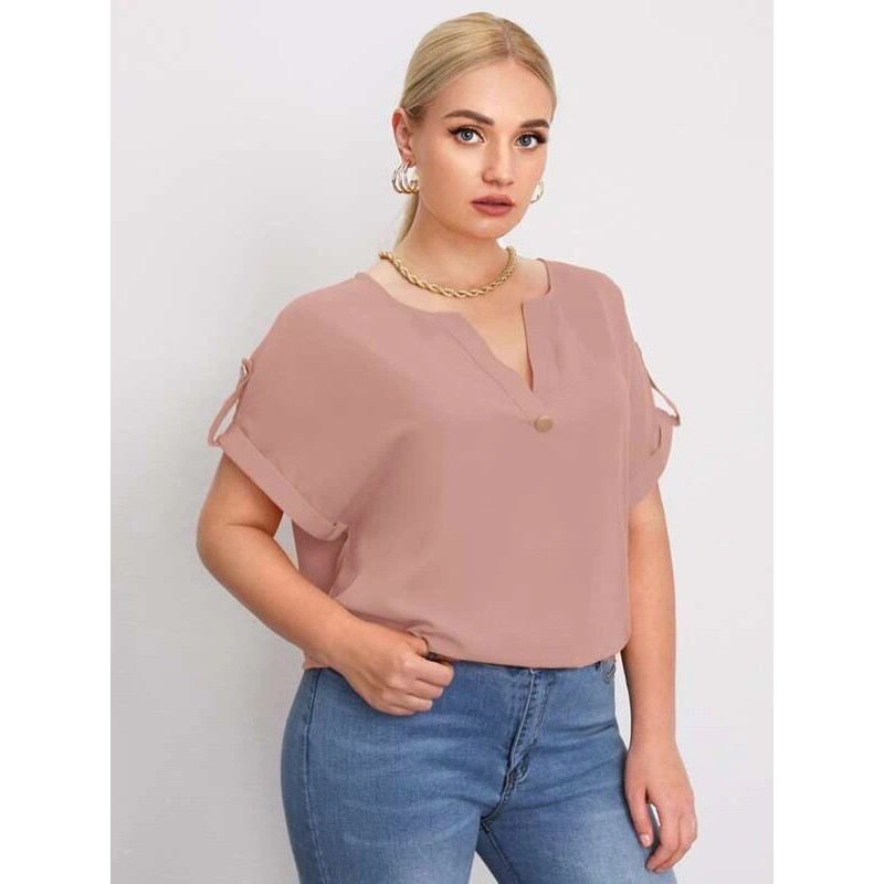 áo sơ mi kiểu pastel cổ xẻ V đính nút size đại 75-105kg