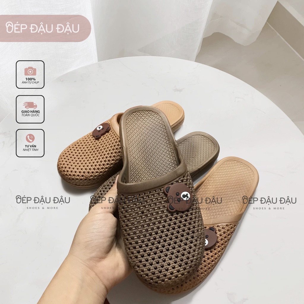 Dép Sục Nhựa Lỗ Nữ Sticker Gấu Brown Nhựa Dẻo Đi Mưa Êm Ái Thời Trang