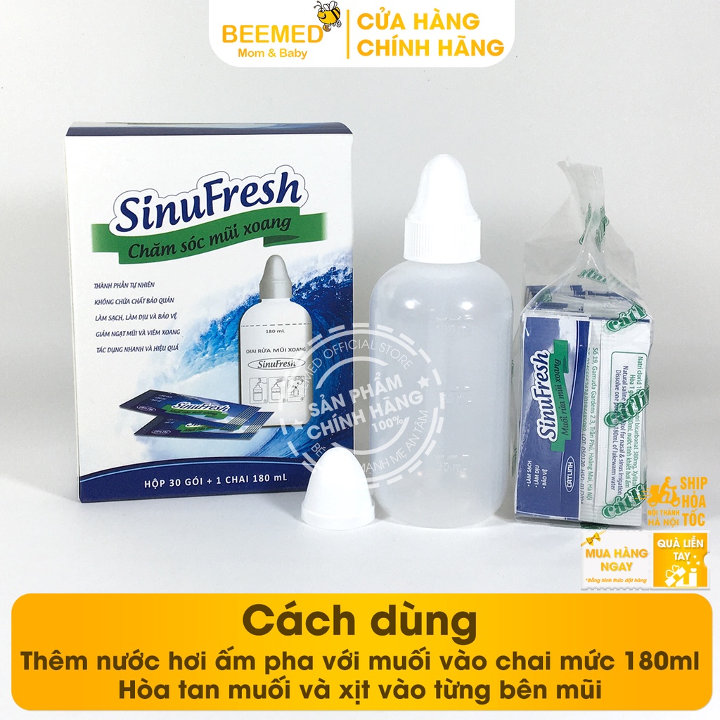 Bình rửa mũi Sinufresh tặng kèm 30 gói muối - Chính hãng Cát Linh