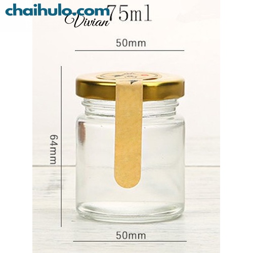 Hũ Yến, Hũ Thủy Tinh Tròn Nắp Đen/Vàng Dày Dặn, Nhỏ Gọn Dung Tích 25ml, 35ml, 50ml, 75ml