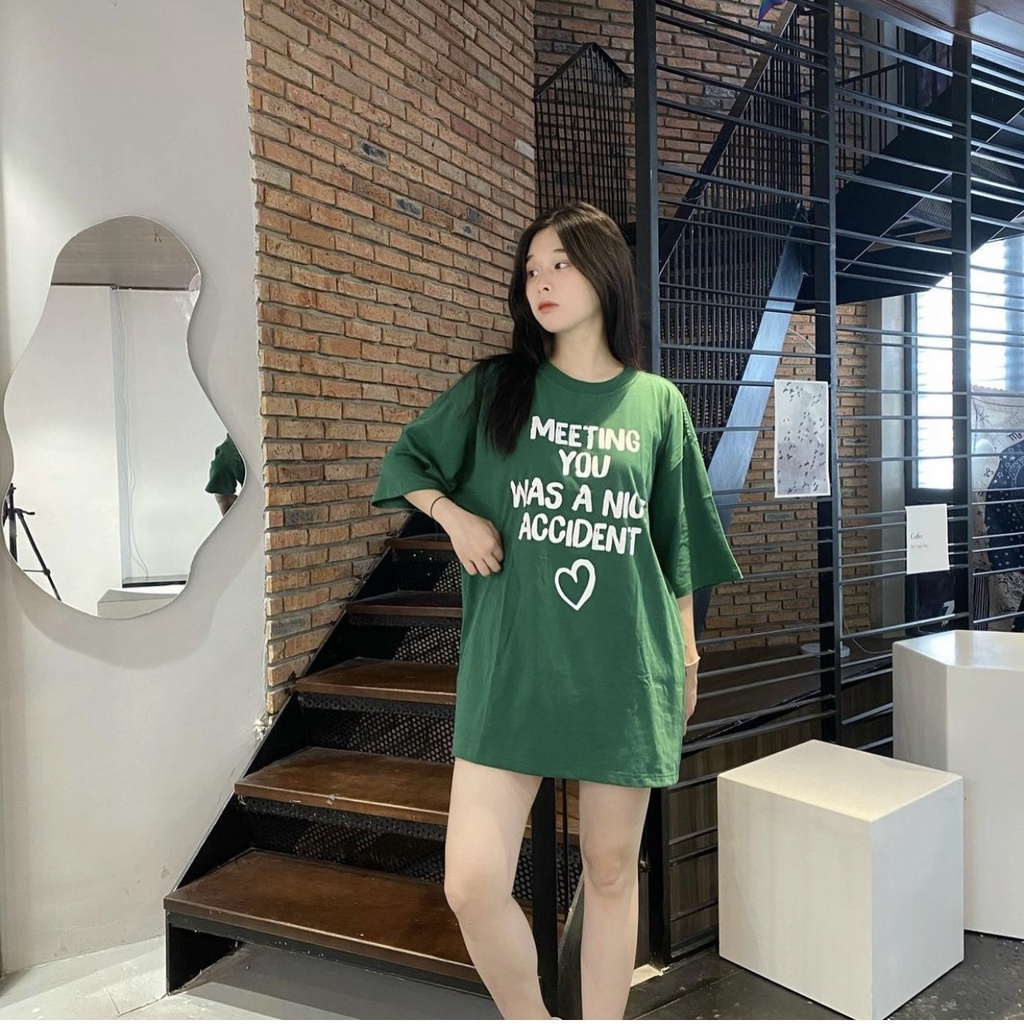 Áo thun Xanh tay lỡ form rộng unisex MEETING , áo phông nam nữ chât Chất cotton đanh mịn mềm mát đủ size