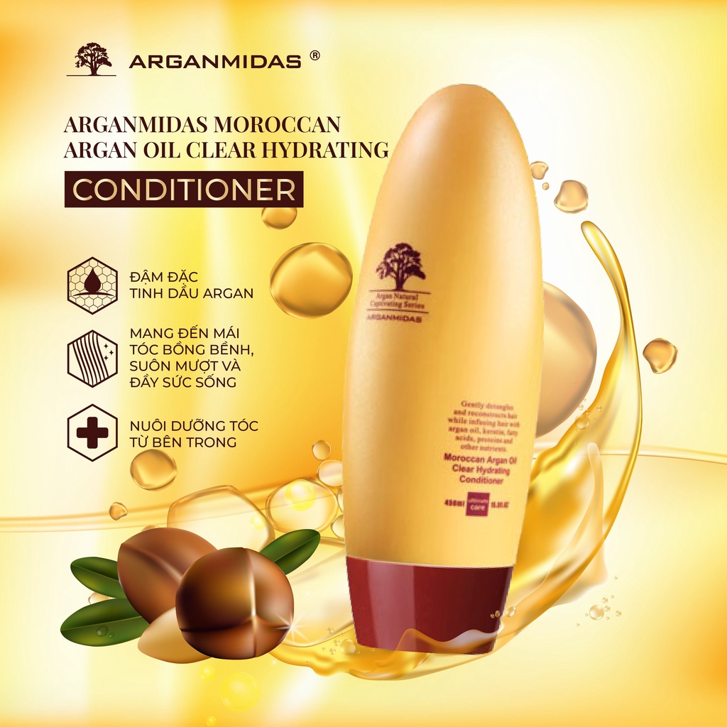 Bộ dầu gội xả Arganmidas tinh dầu Moroccan Argan phục hồi tóc hư tổn và kích thích mọc tóc cho mái tóc suôn mượt 450ml