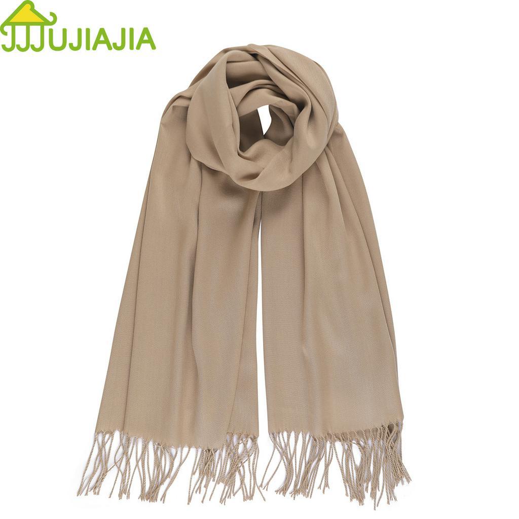 Khăn Choàng Cổ JUJIAJIA Màu Trơn Dáng Dài Rộng Giữ Ấm Chống Lạnh Phối Tua Rua