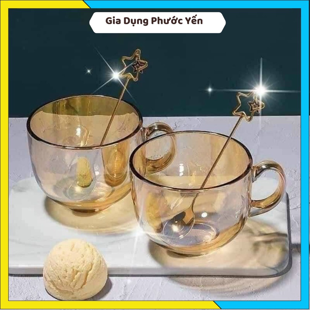 Ly thuỷ tinh sang trọng màu hổ phách, cốc thuỷ tinh chịu nhiệt dung tích lớn 480ml