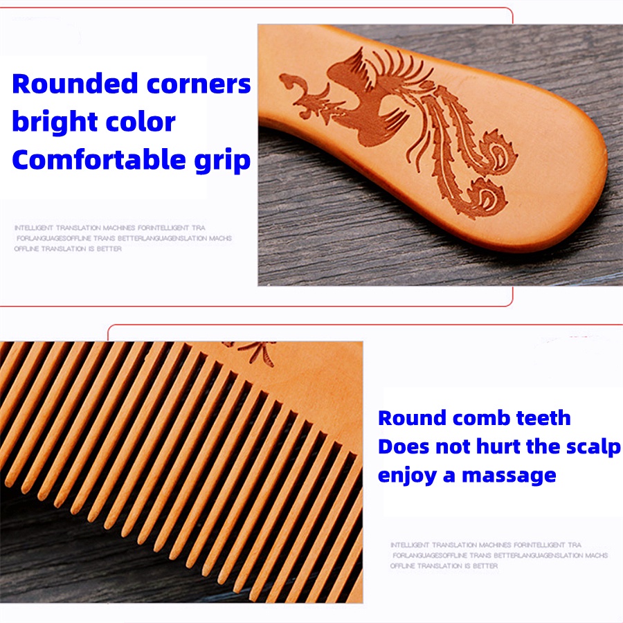 Lược Chải Tóc Bằng Gỗ Đào Tự Nhiên Chống Tĩnh Điện