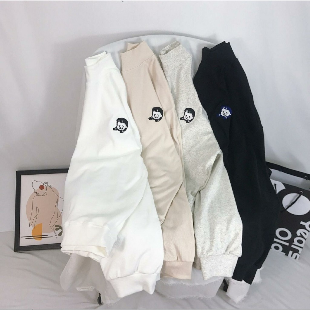 Áo Nỉ Sweater Nữ - Áo Nỉ Thêu Hình Vô Diện Form Rộng Cổ Lọ Unisex 2 Màu Xám|Đen | BigBuy360 - bigbuy360.vn