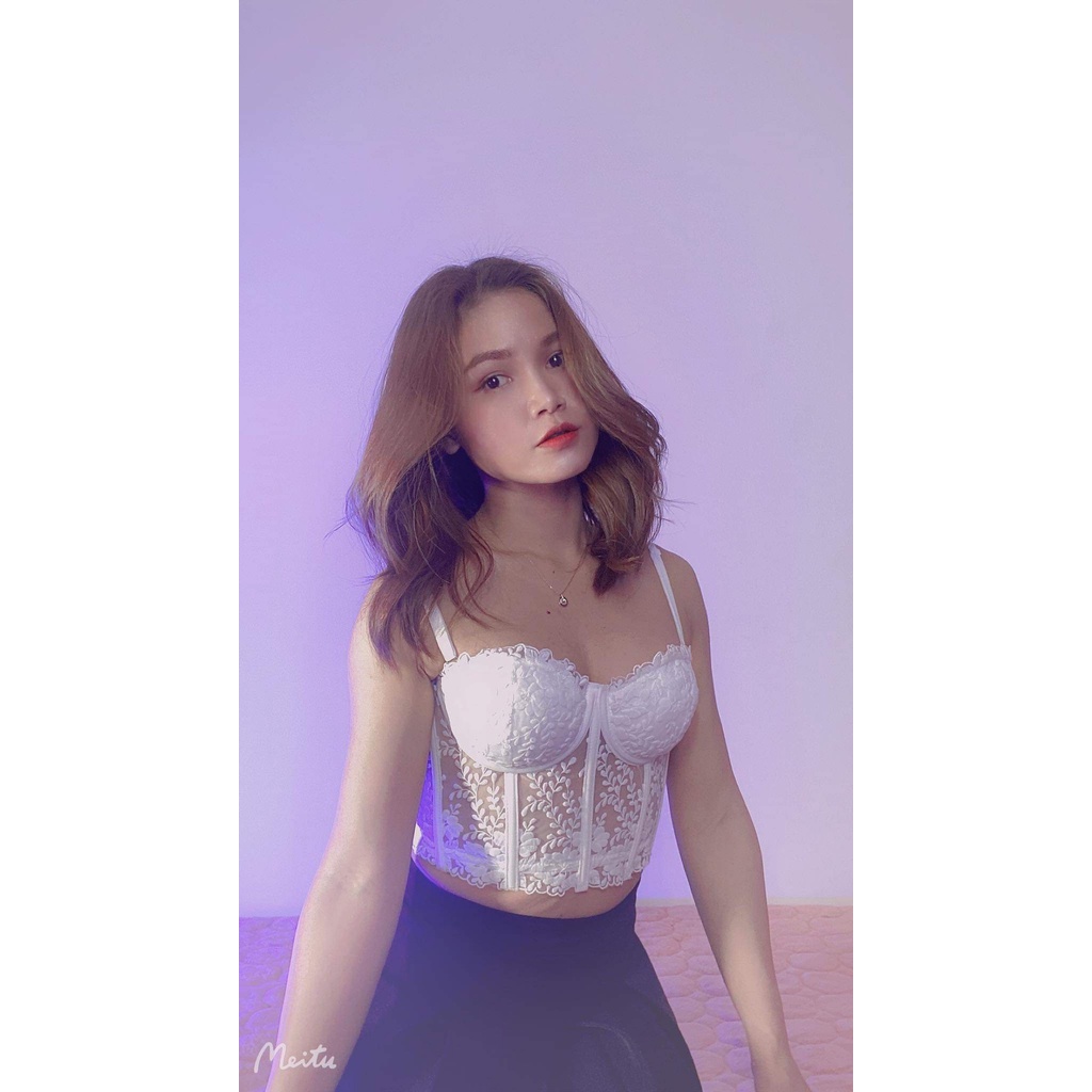 Áo corset / Áo croptop ren thêu hoa có gọng và mút