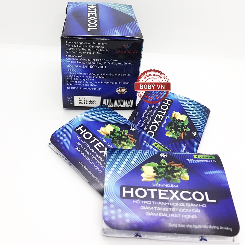 Viên Ngậm HOTEXCOL Hỗ trợ thanh họng, giảm ho - 4 viên/vỉ - Boby