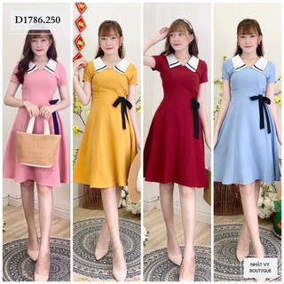 ĐẦM CỔ TRẮNG CHẠY CHỈ DÂY EO - D1786