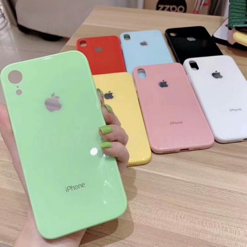 Ốp lưng mặt kính cường lực màu trơn cho IPhone 6 6s 7 8 Plus X XS MAX XR | BigBuy360 - bigbuy360.vn