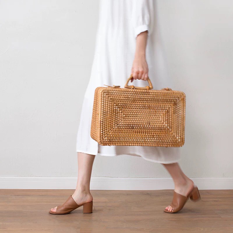 Giỏ mây tre đan thủ công Việt Nam BAMBOOO ECO đựng quần áo đồ cá nhân trang trí để phòng khách phòng ngủ khách sạn