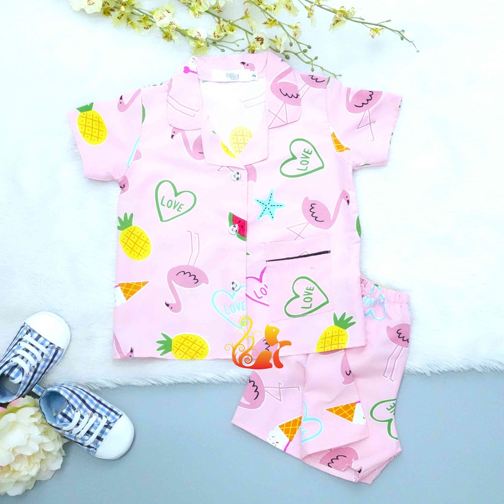 Đồ Mặc Nhà &quot;Hồng Hạc - Kem&quot; Pijama Kate Thái - Cho Bé 8 - 38kg.