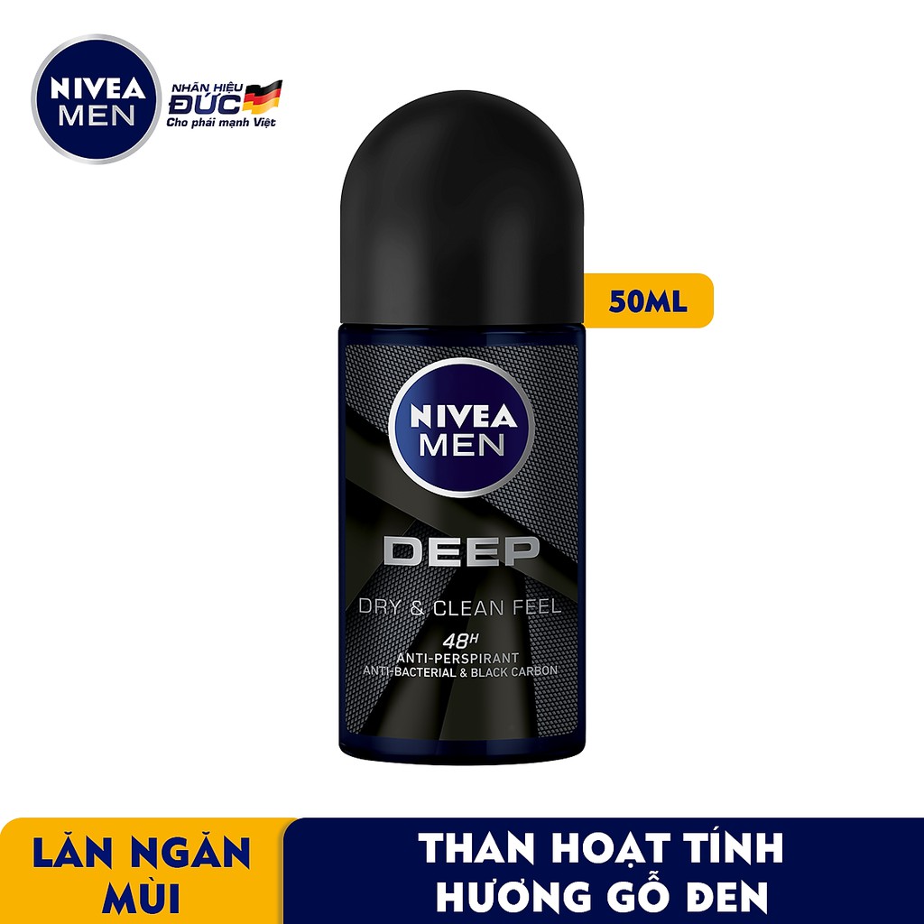 Khử mùi Nam thơm mát suốt 48h than hoạt tính Nivea Men Dry &amp; Clean Feel - hàng Chính hãng