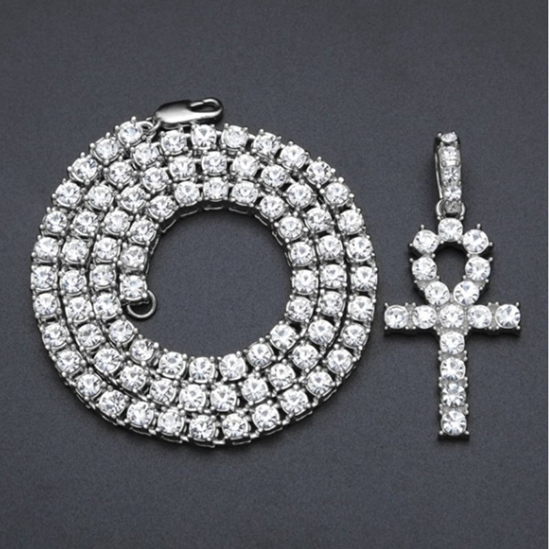 Dây chuyền mặt hình chữ thập đính đá lấp lánh phong cách Ai Cập thời trang