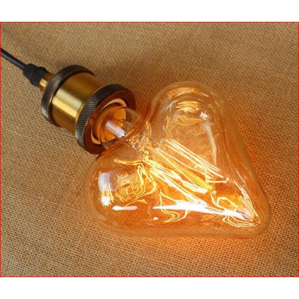 HCM-Bóng Retro Edison vintage sợi đốt, dây tóc hình trái tim-40w E27