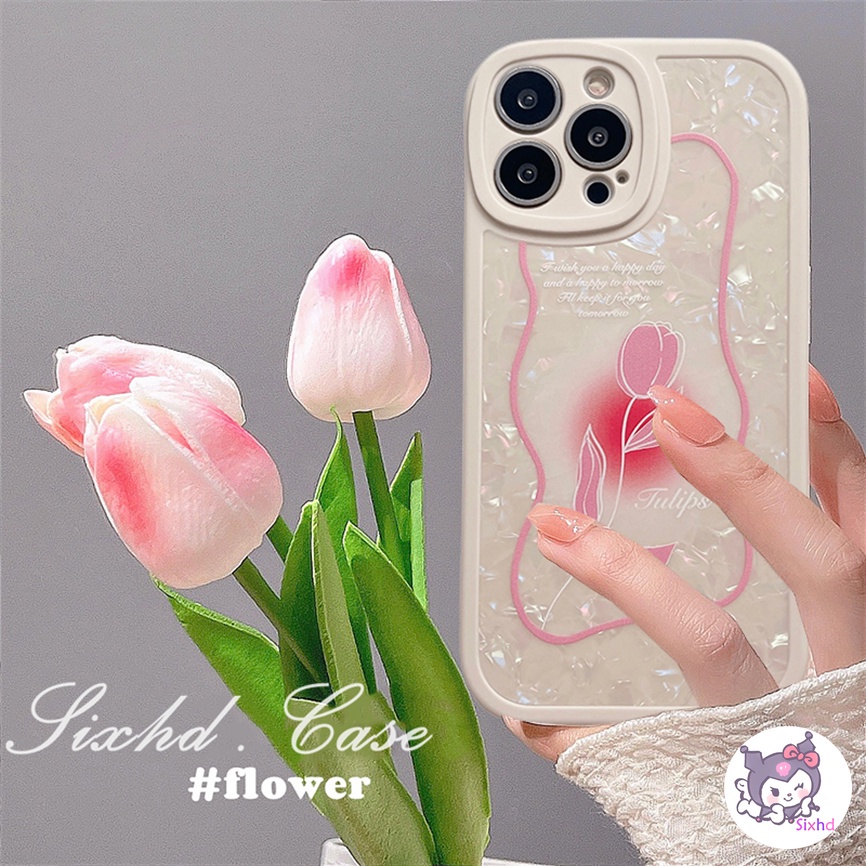 Ốp Lưng Cho OPPO A16 A15 A15s A55 A53 A33 A32 A31 A9 A5 A3s A12e Reno 6Z 5Z 5Pro A92 A52 F11 F9 sixhd Ốp Điện Thoại Mềm Chống Sốc Họa Tiết Hoa Tulip Ngọc Trai Cho