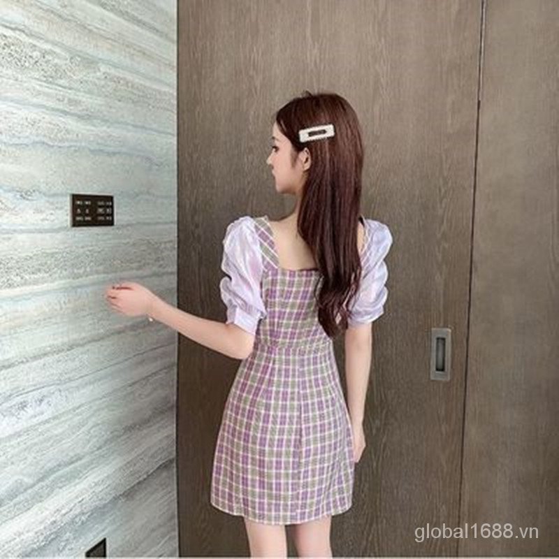 Floral Dress Casual Dress Puff Sleeve Retro Plain Floral Print Square Neck Lace Up Bubble Sleeve Dress with Sleeves | BigBuy360 - bigbuy360.vn