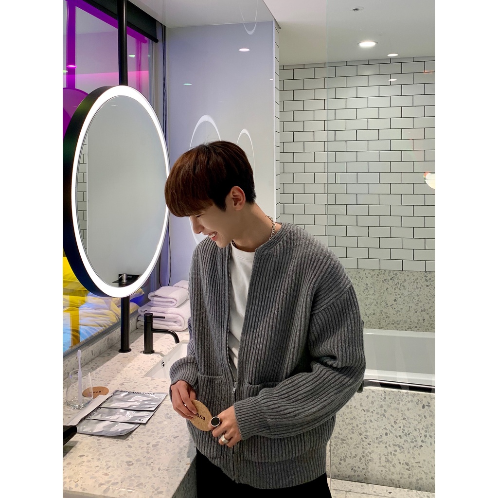 Áo Khoác Cardigan Dệt Kim Dáng Rộng Màu Trơn Thời Trang Xuân Thu 2022 Cho Nam