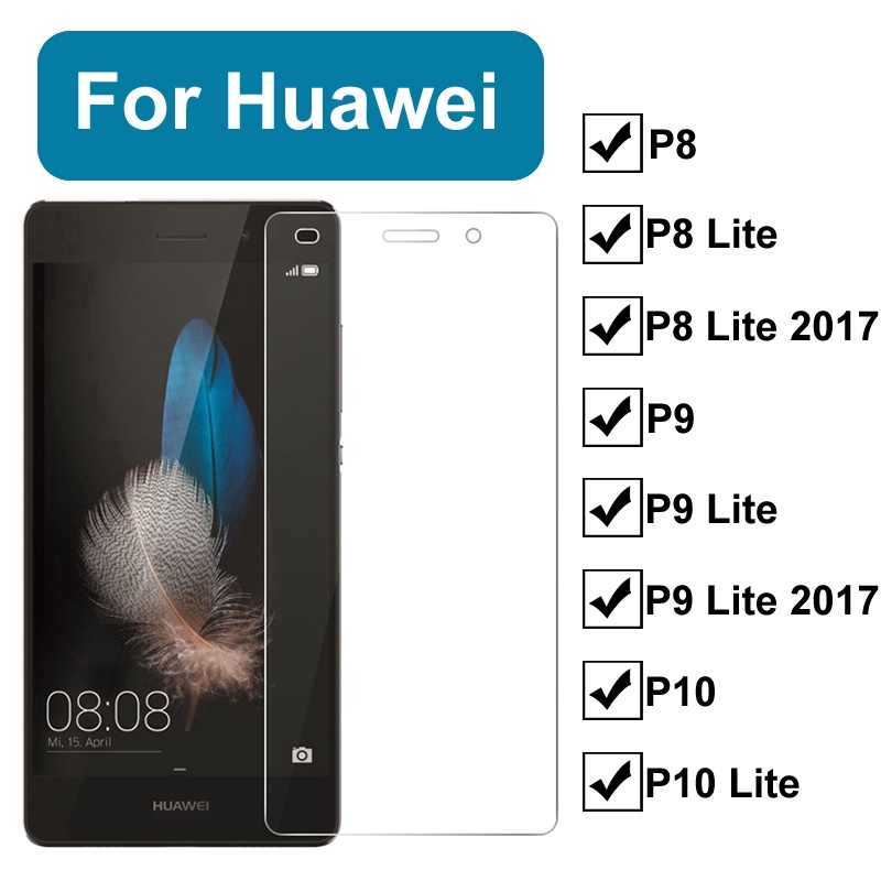 Kính Cường Lực Vát Cạnh Trong Suốt 2.5D Cho Huawei P50 P40 P30 P20 P8 P9 P10 2017 P 8 9 10 Mate 60 50