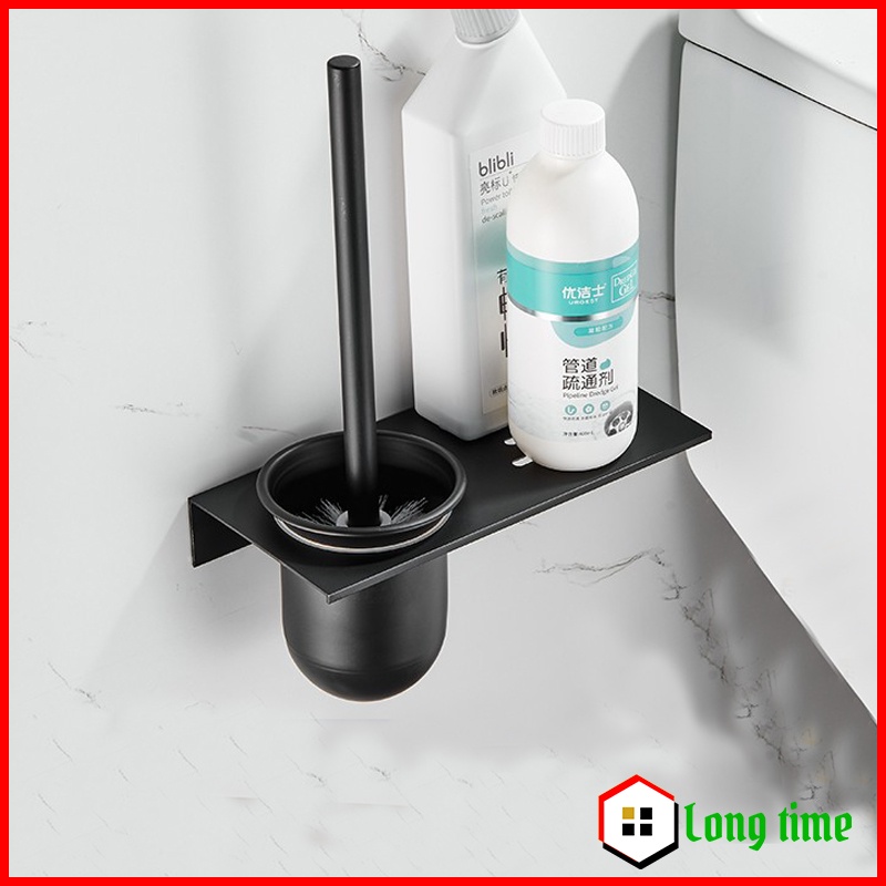 Kệ để dụng cụ vệ sinh phòng tắm, toilet dán tường sơn tĩnh điện đen nhám cao cấp( tặng kèm chổi cọ)