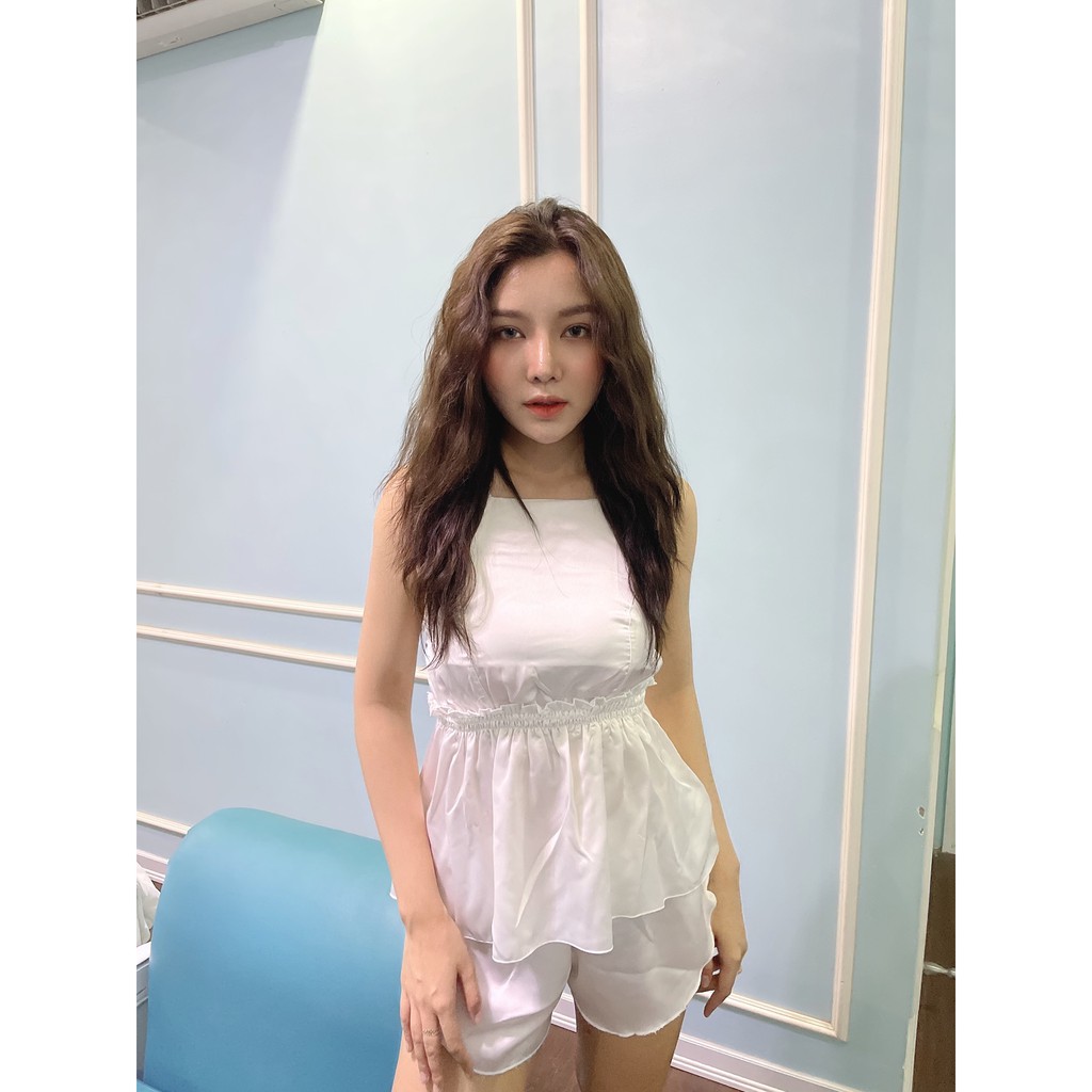 Đồ ngủ sexy nữ 🌺 Freeship 🌺 Đồ ngủ sexy nữ hai dây cổ yếm nhún eo dễ thương Freesize dươi 60kg | BigBuy360 - bigbuy360.vn