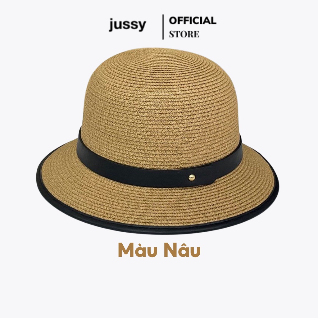 Mũ Cói Đi Biển Vành Cụp Đai Da Jussy Official Chất Cói Dan Tay Màu Vintage Style Hàn Quốc Sang Chảnh Nhiều Màu Đẹp