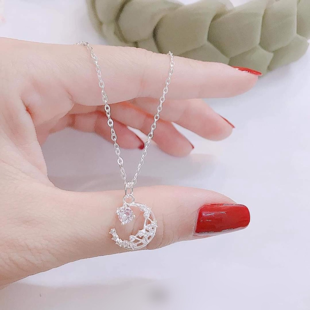 Vòng cổ bạc 925 DaLiA Jewelry dây chuyền mặt trăng đính đá cá tính bạc thật không gỉ dễ phối đồ đẹp