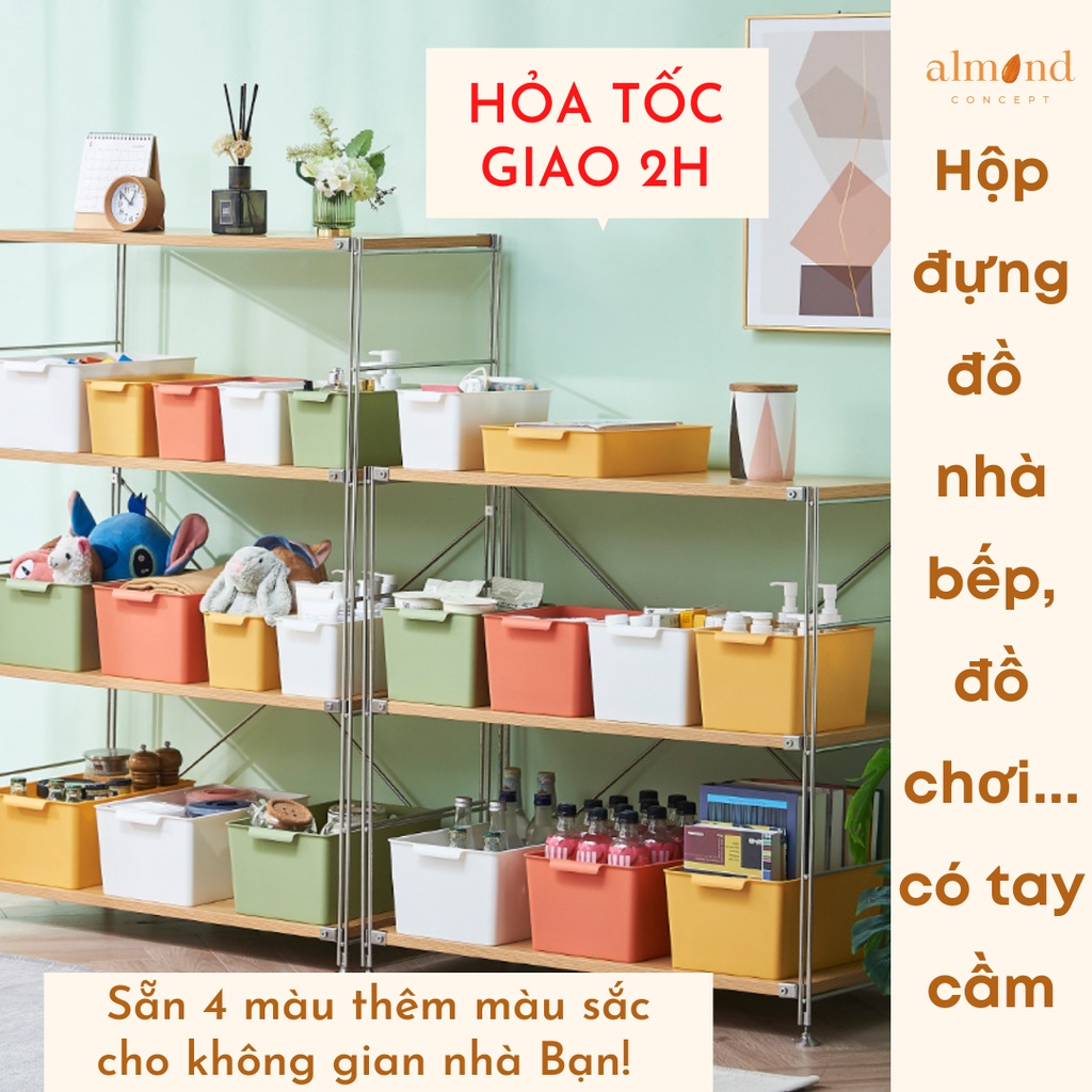 Khay Nhựa Hộp Đựng Đồ Nhà Bếp, Khách, Nhà Tắm, Bàn Làm Việc, Hộp đựng đồ chơi - Có Vành Cầm - almondconcept