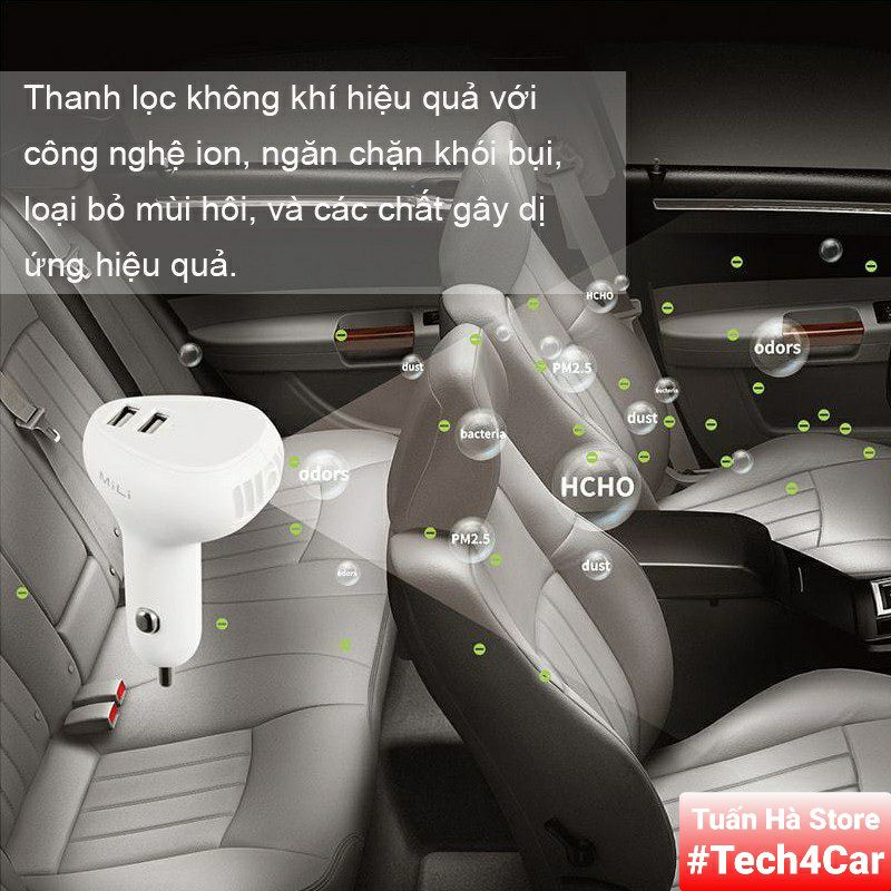 Tẩu sạc ô tô xe hơi Smart Air MiLi kết hợp công nghệ ion làm sạch không khí - HC-C39WE [Tech4Car]