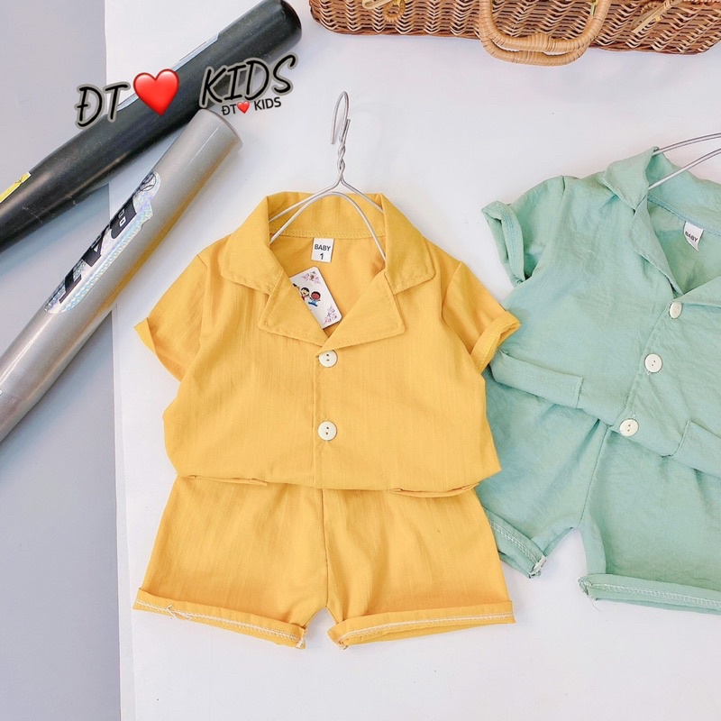 Set bộ bé trai cổ tàu mùa hè