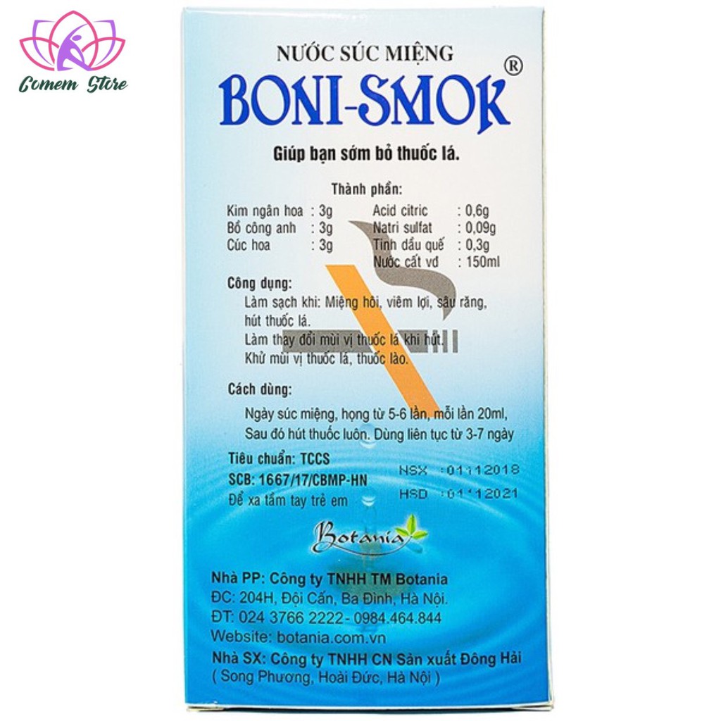 Nước súc miệng cai thuốc lá Boni-smok giúp cái thuốc lá