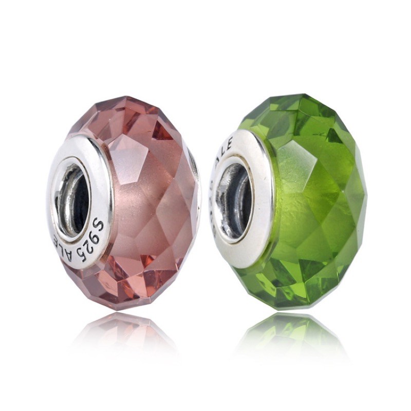 [Hàng Cao cấp] Charm glass màu xanh ô liu và hồng trà bạc s925 - Đông Bích Silver