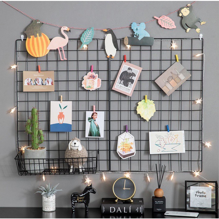 Khung Lưới Thép Trang Trí Treo Tường, Phụ Kiện Trang Trí Rổ Sắt Decor Cài Lưới Đựng Đồ, Tấm Lưới Thép Treo Tranh