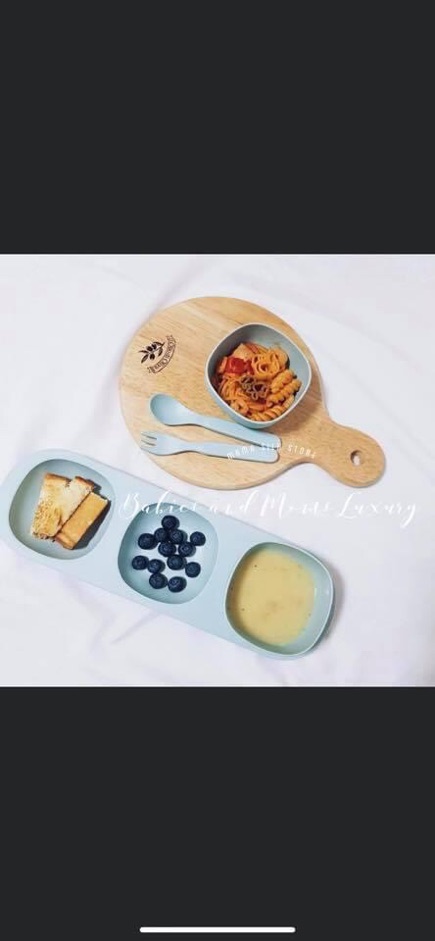 Set ăn dặm BAMBOO sợi tre ăn dặm khay dài và 3 bát cho bé