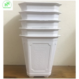 5 Chậu Trồng Cây Vuông Cao Màu Trắng Kích Thước AD 170x190 - Made in VIETNAM
