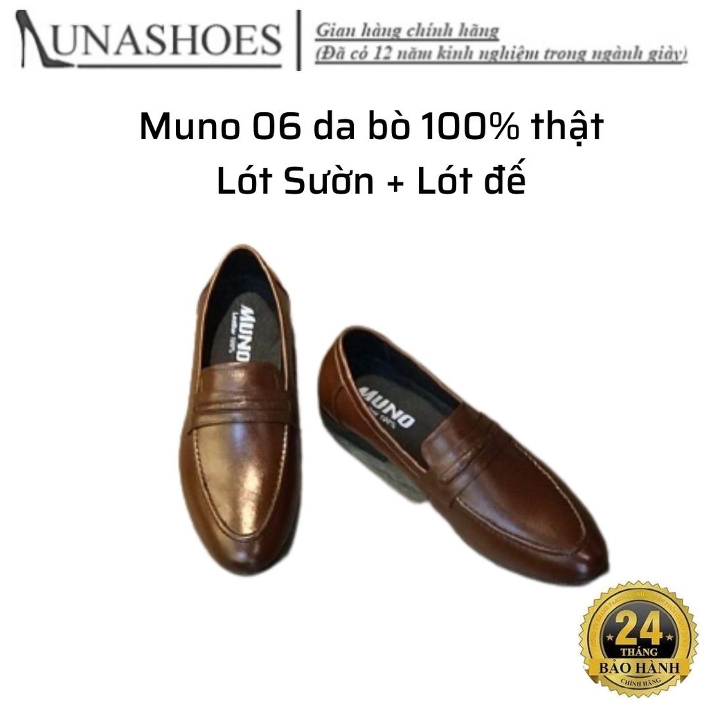 Giày lười nam Loafer Muno (06) da bò thật cao cấp cổ thấp bóng không dây thời trang giá rẻ hai màu đen, nâu nhiều size
