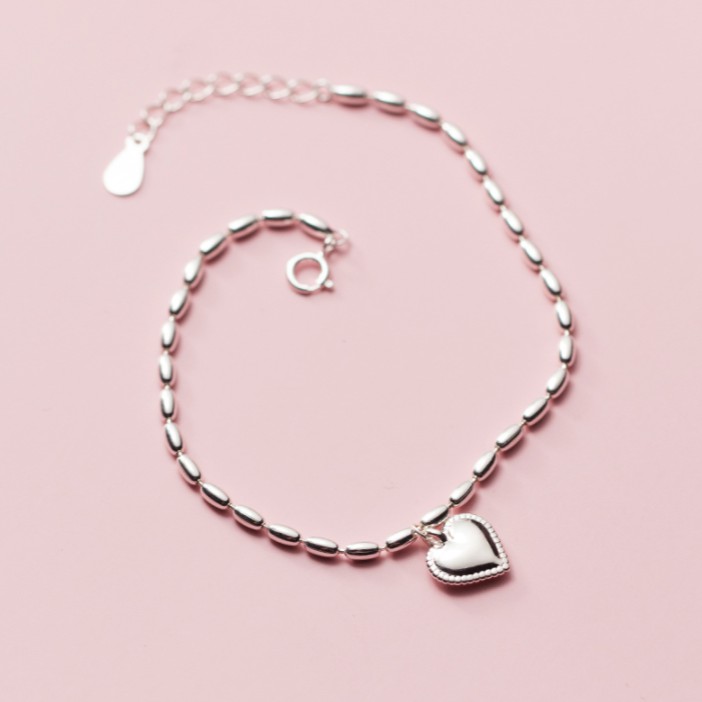 Lắc tay vòng tay nữ bạc s925 đốt bầu dục đan xen và charm hình trái tim Cá jewelry LTB38