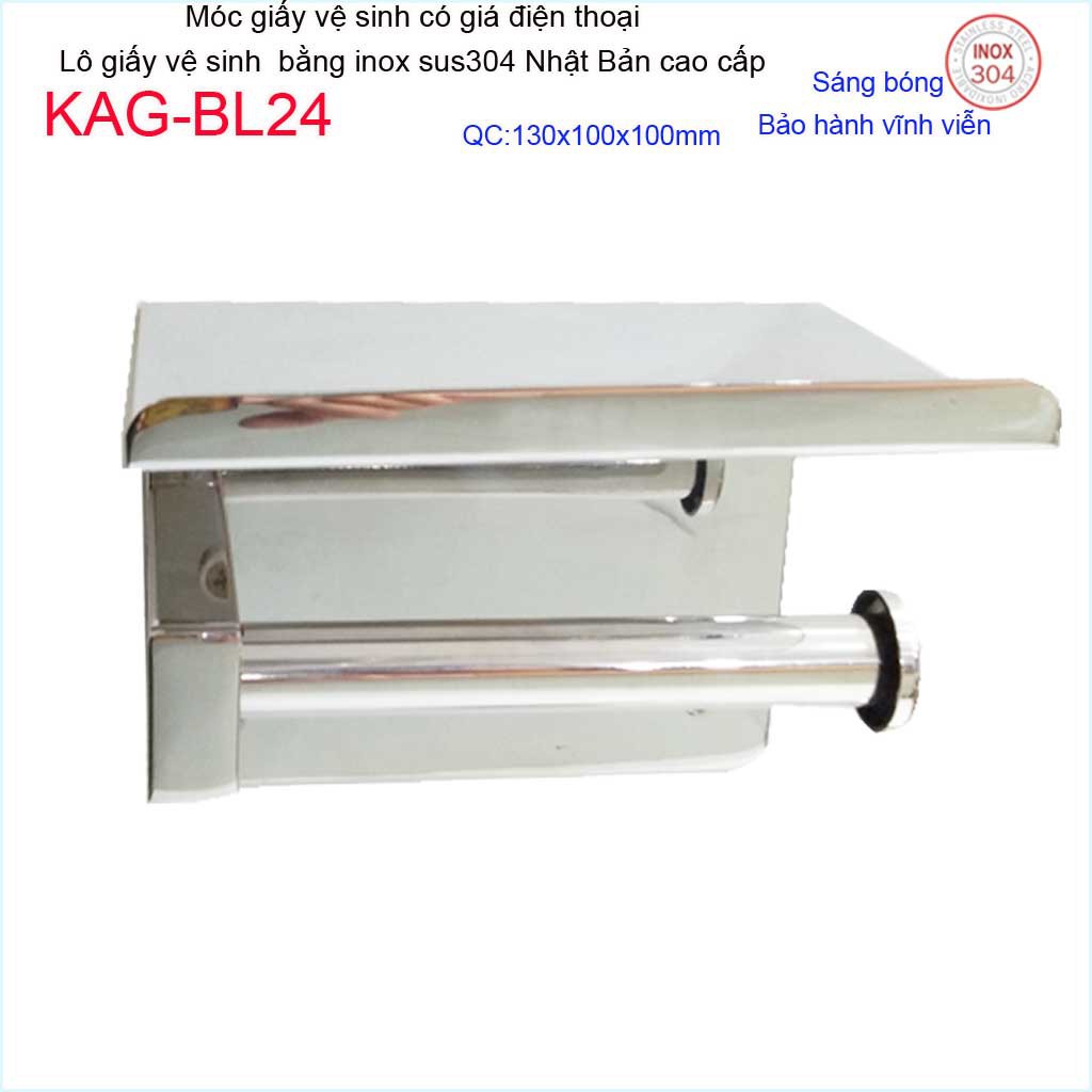 Móc giấy vệ sinh KAG-BL24 có giá đỡ điện thoại, kệ để giấy 304 Nhật Bản inox bóng dập khuôn sắc sảo đến từng chi tiết