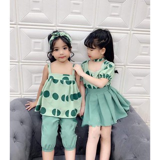 Set váy, quần 6 món chấm bi